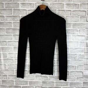 M Missoni Ribbed Knit Turtleneck Sweater Solid Black Long Sleeve Size 38 HDA903A